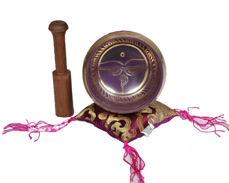 Dharma Store Tibetan Singing Bowl Set By Dharma Store - With Traditional Design Tibetan Buddhist Prayer Flag - Handmade in Nepal (Purple) - Image 2